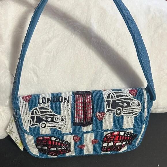 Viral Travel London India Beaded Bag New with Tag Blue New - Picture 3 of 11